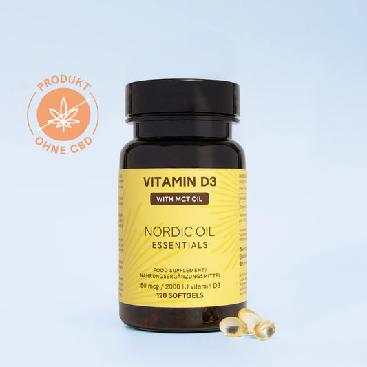 Nordic Oil Vitamin D3 Softgels Packung mit Zertifikat: Produkt ohne CBD